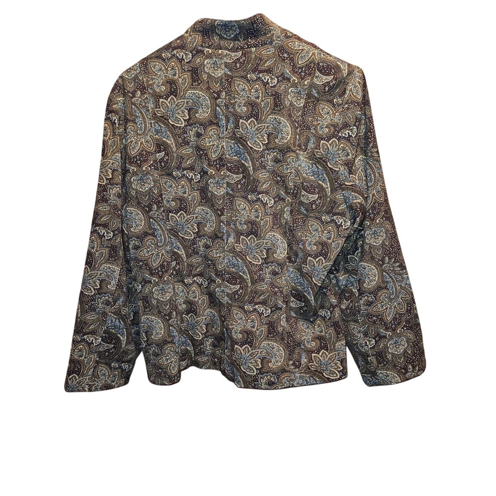 Orvis Womens Brown Blue Paisley Button Front Mock Neck Jacket‎ Size 14 RN 70534